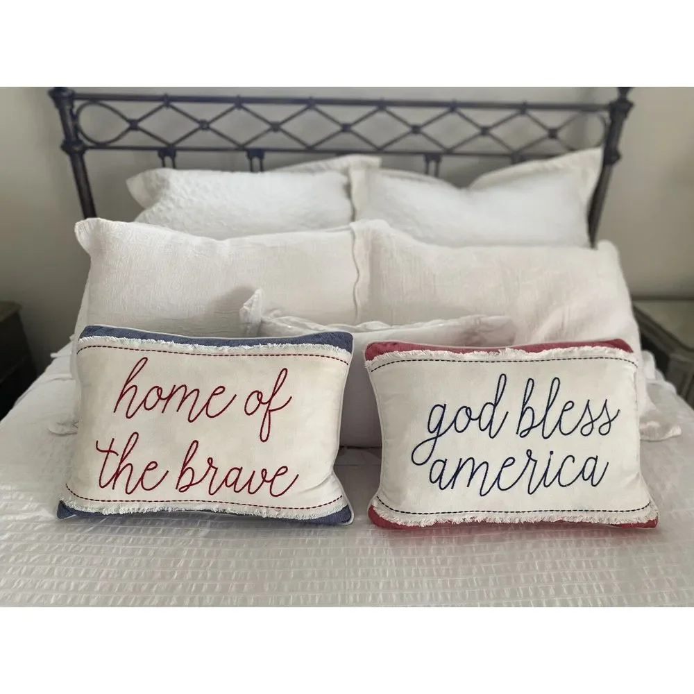 God Bless America & Home of the Brave Pillow Set 12 x 18 July 4 Independence Day